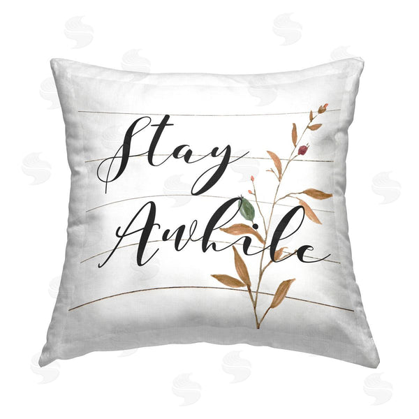 stupell industries Carol Robinson | Stay Awhile Cottage Phrase Printed Throw Pillow