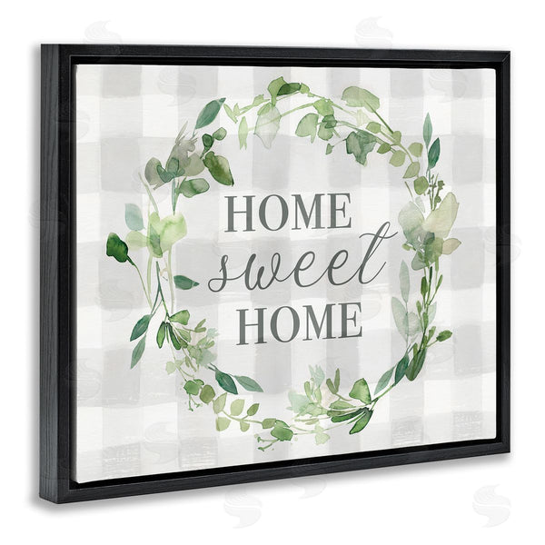 Stupell Industries Carol Robinson | Sweet Home Leaf Wreath Geometric Farming Plaid Pattern Wall Art