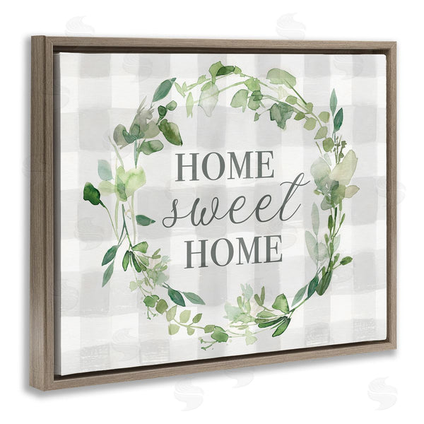 Stupell Industries Carol Robinson | Sweet Home Leaf Wreath Geometric Farming Plaid Pattern Wall Art