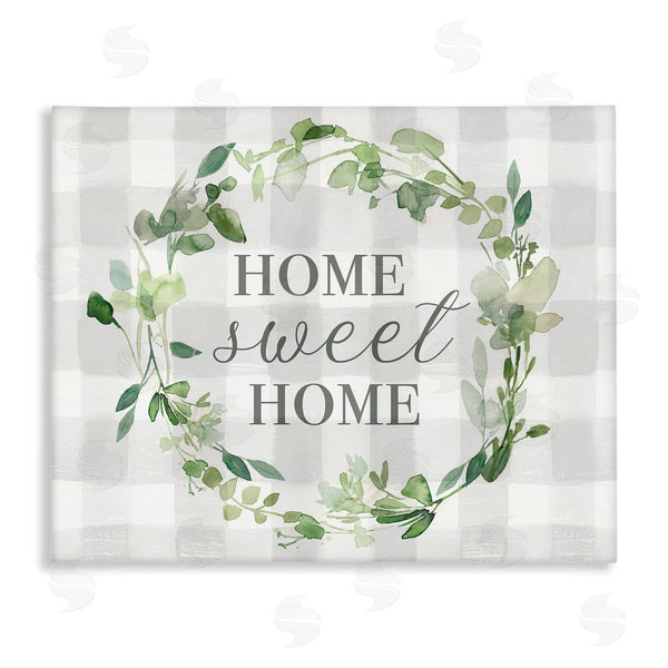 stupell industries Carol Robinson | Sweet Home Leaf Wreath Geometric Farming Plaid Pattern Wall Art