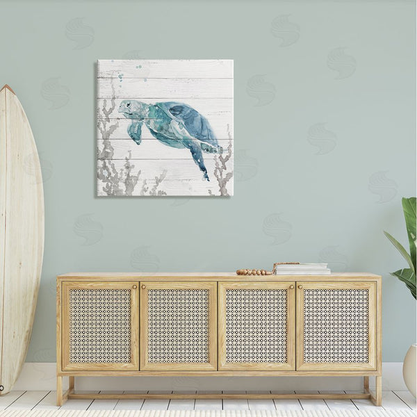 Stupell Industries Carol Robinson | Swimming Sea Turtle Coral Beach Plank Design Wall Art