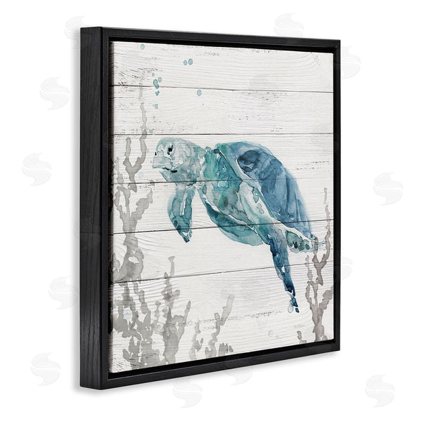 Stupell Industries Carol Robinson | Swimming Sea Turtle Coral Beach Plank Design Wall Art