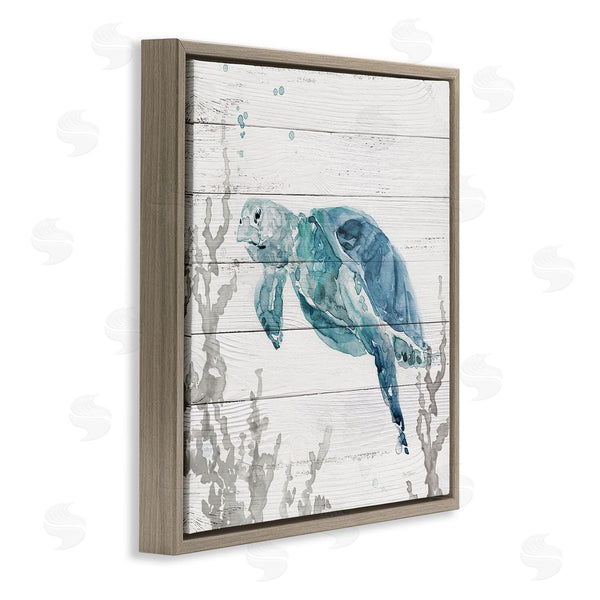 Stupell Industries Carol Robinson | Swimming Sea Turtle Coral Beach Plank Design Wall Art