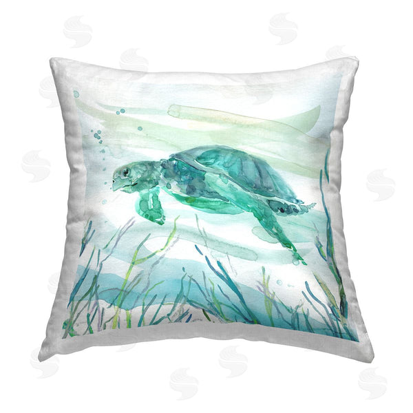 stupell industries Carol Robinson | Swimming Sea Turtle Printed Throw Pillow