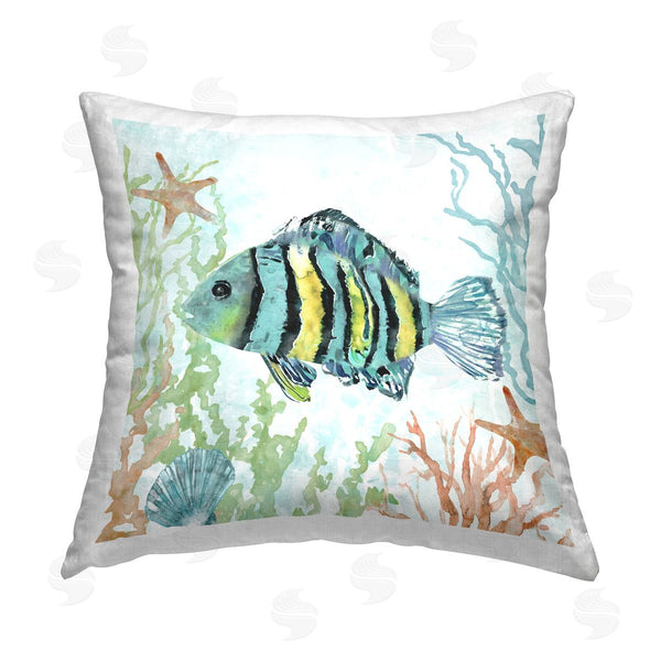 stupell industries Carol Robinson | Tropical Fish Swimming Printed Throw Pillow
