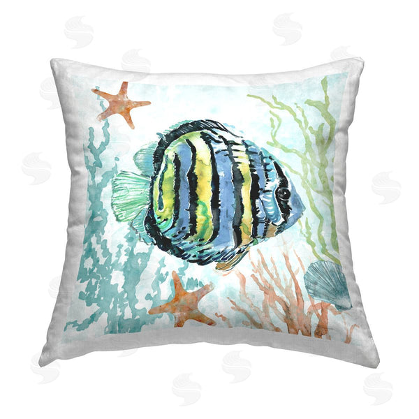 stupell industries Carol Robinson | Tropical Striped Fish Printed Throw Pillow