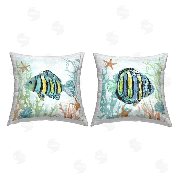 Stupell Industries Carol Robinson | Tropical Striped Fish Underwater Printed Throw Pillow Set
