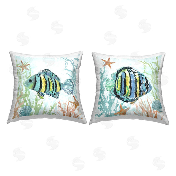 stupell industries Carol Robinson | Tropical Striped Fish Underwater Printed Throw Pillow Set
