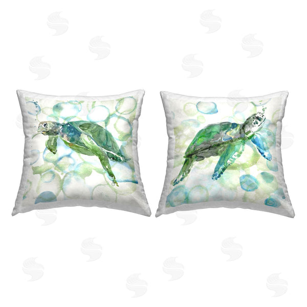 stupell industries Carol Robinson | Turtles on Bubble Pattern Printed Throw Pillow Set