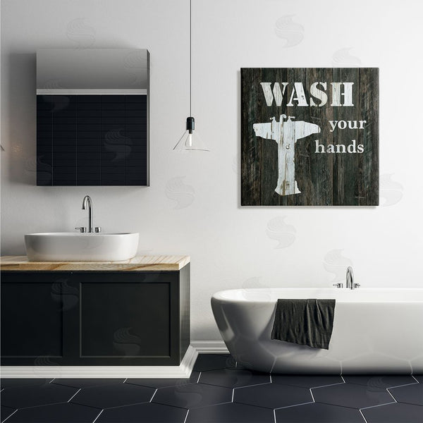 Stupell Industries Carol Robinson | Wash Your Hands Phrase Rustic Bathroom Sink Wall Art