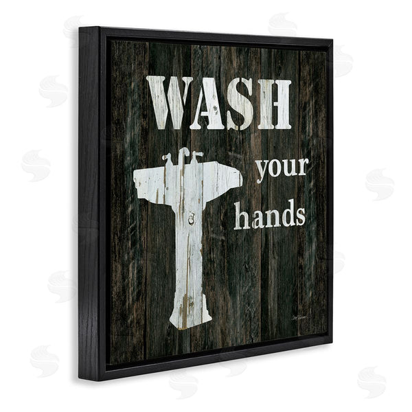 Stupell Industries Carol Robinson | Wash Your Hands Phrase Rustic Bathroom Sink Wall Art