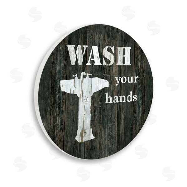 stupell industries Carol Robinson | Wash Your Hands Phrase Rustic Bathroom Sink Wall Art