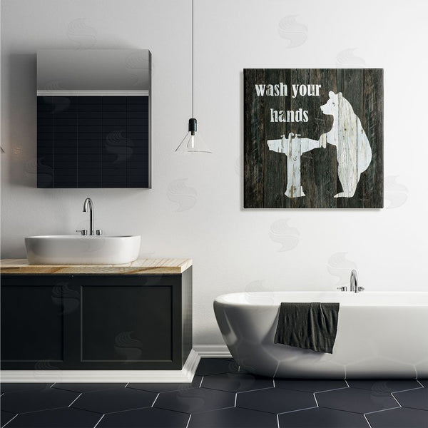 Stupell Industries Carol Robinson | Wash Your Hands Rustic Bathroom Wilderness Bear Sink Wall Art