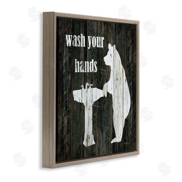 Stupell Industries Carol Robinson | Wash Your Hands Rustic Bathroom Wilderness Bear Sink Wall Art