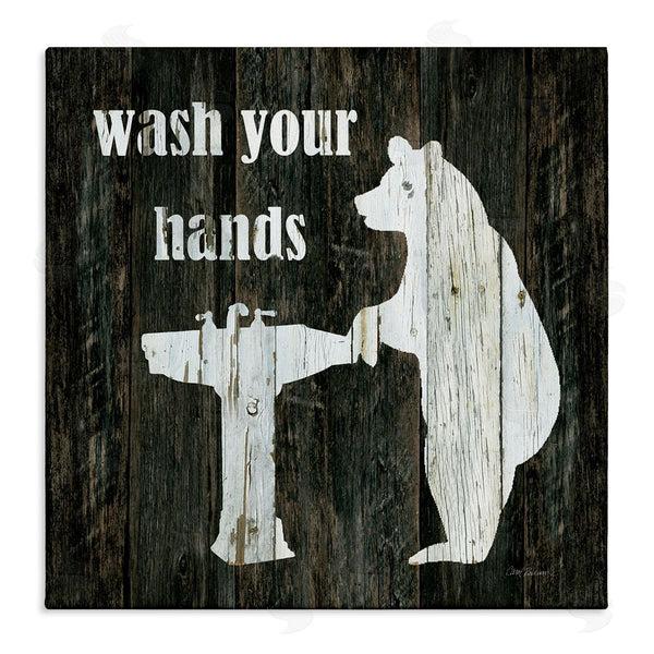 stupell industries Carol Robinson | Wash Your Hands Rustic Bathroom Wilderness Bear Sink Wall Art