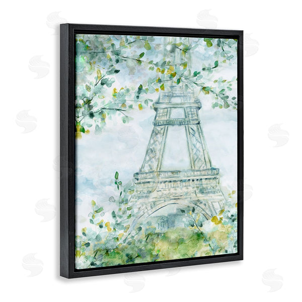 Stupell Industries Carol Robinson | Watercolor Eiffel Tower Painting Soft Green Leaf Trees Wall Art