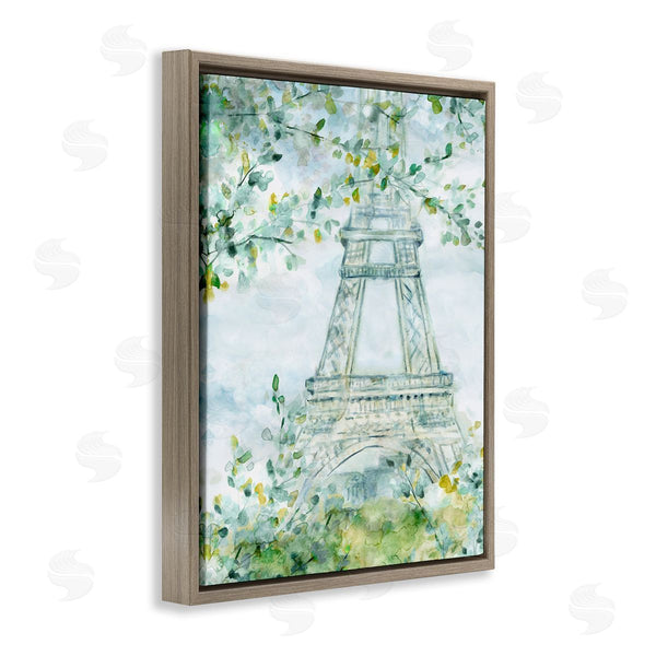 Stupell Industries Carol Robinson | Watercolor Eiffel Tower Painting Soft Green Leaf Trees Wall Art
