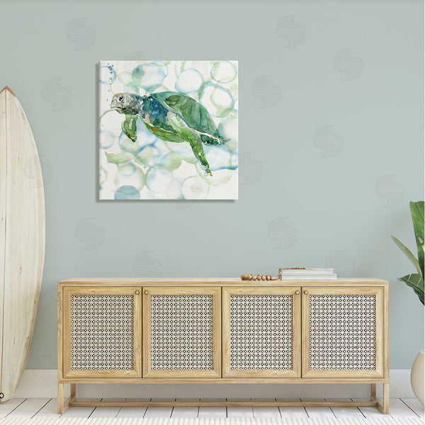Stupell Industries Carol Robinson | Watercolor Sea Turtle Swimming Ocean Water Bubbles Wall Art