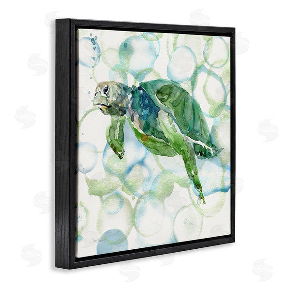 Stupell Industries Carol Robinson | Watercolor Sea Turtle Swimming Ocean Water Bubbles Wall Art