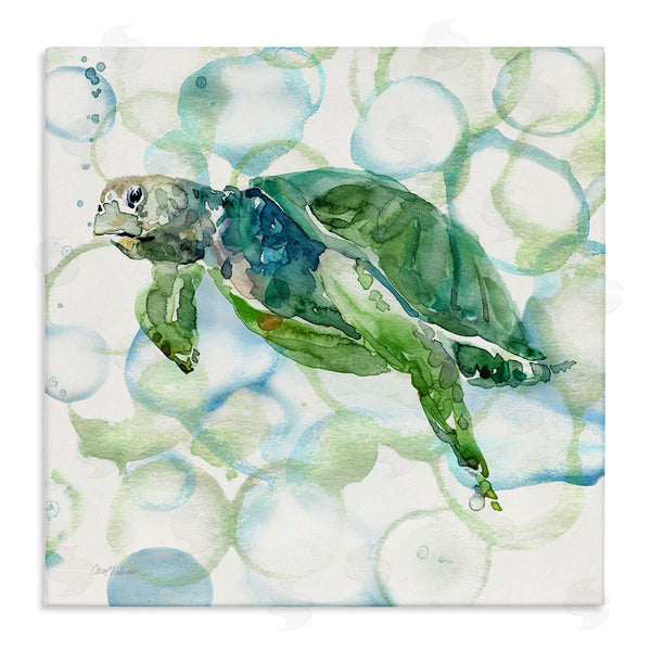 stupell industries Carol Robinson | Watercolor Sea Turtle Swimming Ocean Water Bubbles Wall Art