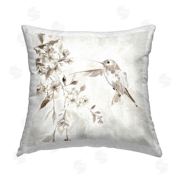 Stupell Industries Carol Robinson | White Flowers & Hummingbird Printed Throw Pillow