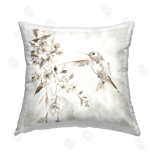 stupell industries Carol Robinson | White Flowers & Hummingbird Printed Throw Pillow