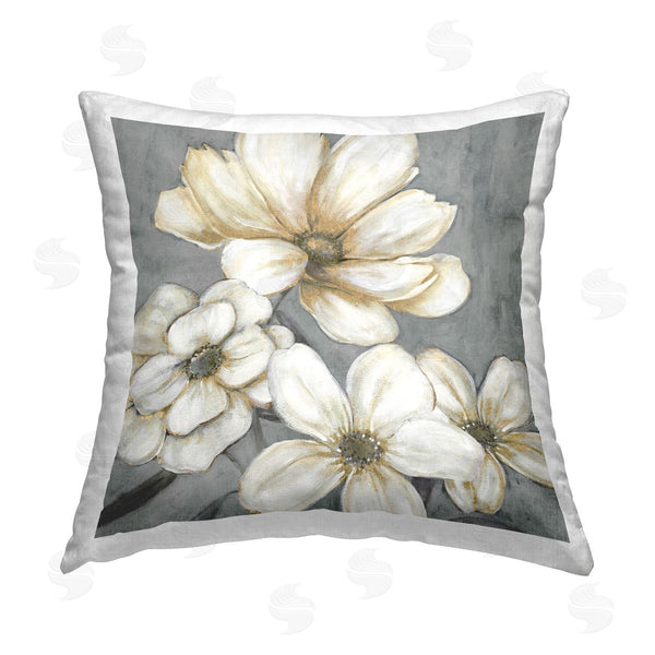 stupell industries Carol Robinson | White Garden Glow Buds Printed Throw Pillow