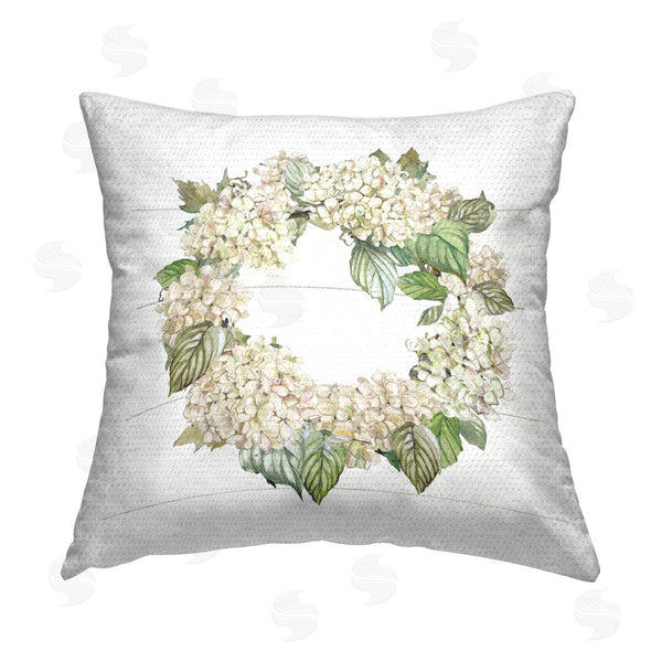Stupell Industries Carol Robinson | White Hydrangea Wreath Printed Throw Pillow