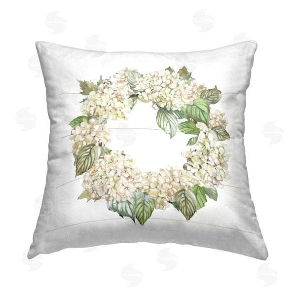 stupell industries Carol Robinson | White Hydrangea Wreath Printed Throw Pillow