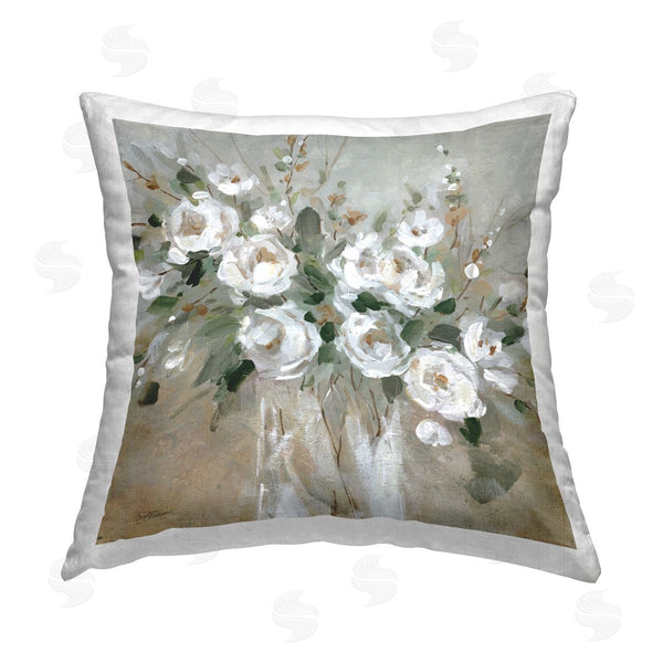 stupell industries Carol Robinson | White Rose Party Bouquet Printed Throw Pillow