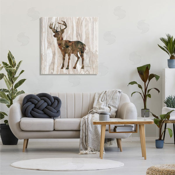 Stupell Industries Carol Robinson | Wilderness Buck Watercolor Silhouette Rustic Grain Pattern Wall Art