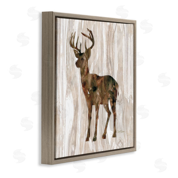 Stupell Industries Carol Robinson | Wilderness Buck Watercolor Silhouette Rustic Grain Pattern Wall Art