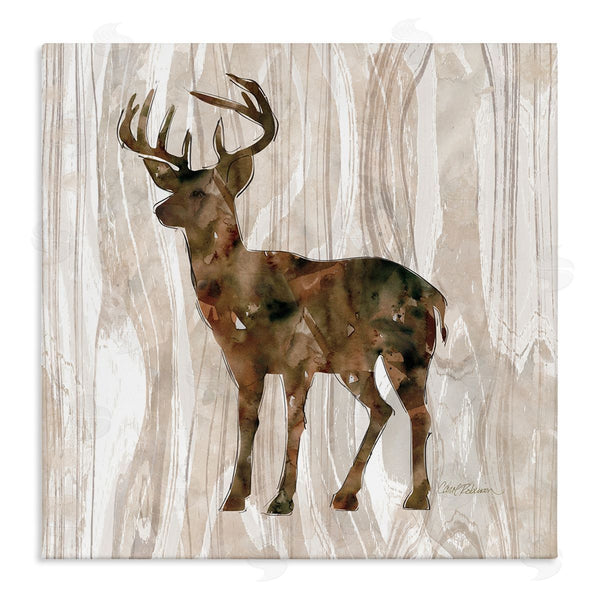 stupell industries Carol Robinson | Wilderness Buck Watercolor Silhouette Rustic Grain Pattern Wall Art