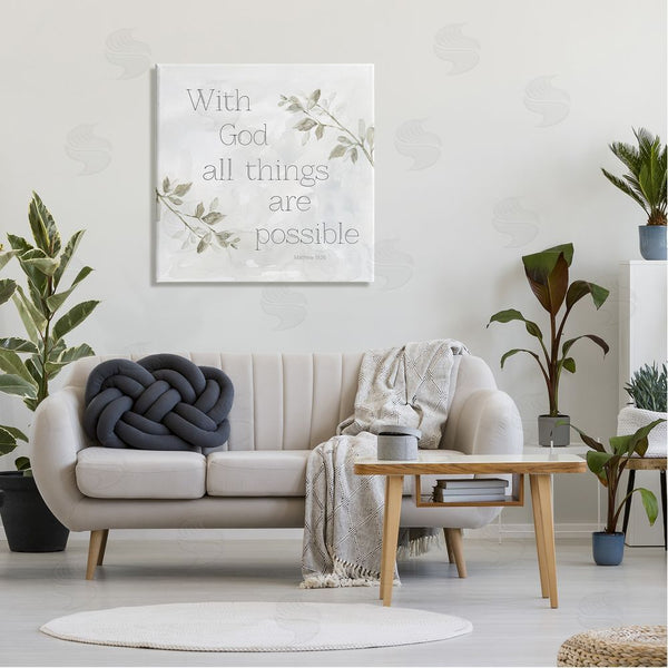 Stupell Industries Carol Robinson | With God All Things Possible Floral Sprig Religious Phrase Wall Art