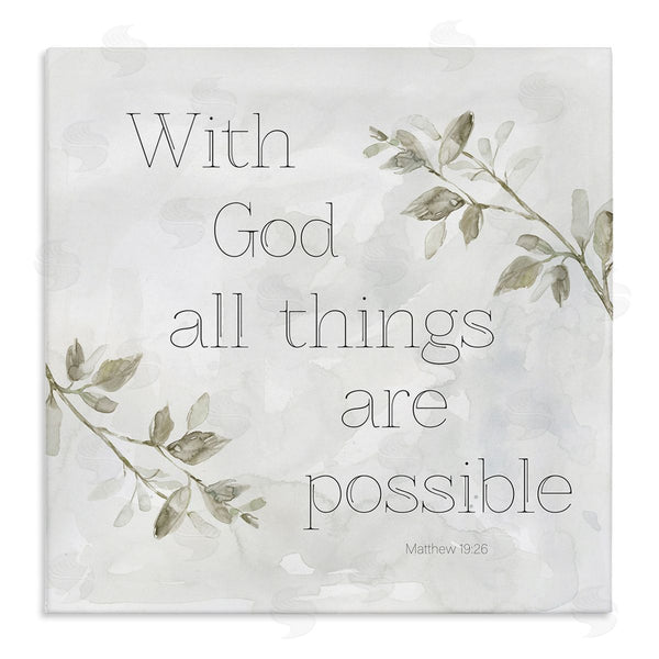 stupell industries Carol Robinson | With God All Things Possible Floral Sprig Religious Phrase Wall Art