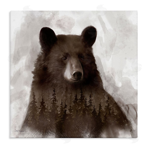 stupell industries Carol Robinson | Woodland Brown Bear Portrait Abstract Pine Tree Forest Wall Art