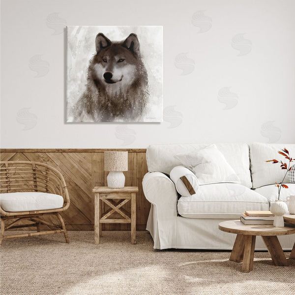 Stupell Industries Carol Robinson | Woodland Wild Wolf Portrait Abstract Fir Tree Forest Wall Art