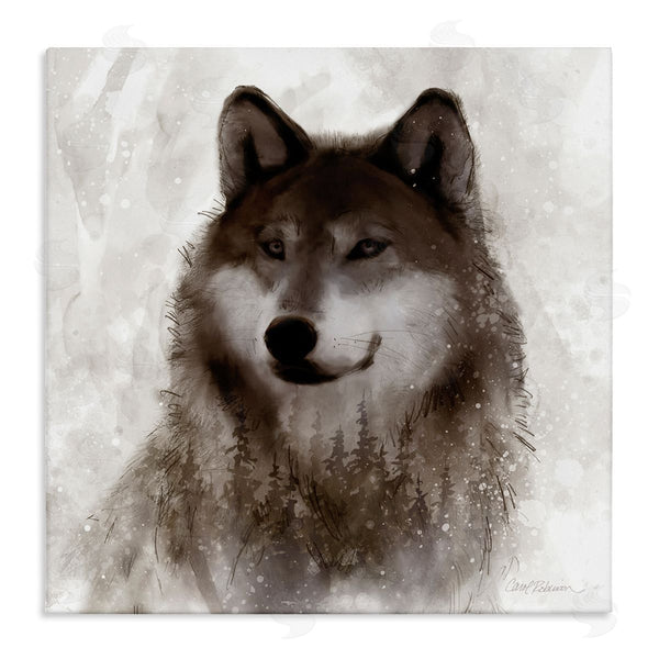 stupell industries Carol Robinson | Woodland Wild Wolf Portrait Abstract Fir Tree Forest Wall Art