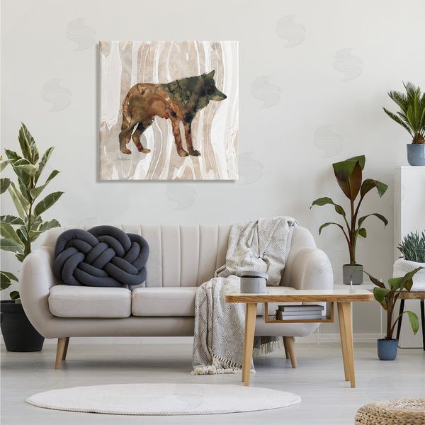 Stupell Industries Carol Robinson | Woodland Wolf Watercolor Silhouette Rustic Grain Pattern Wall Art