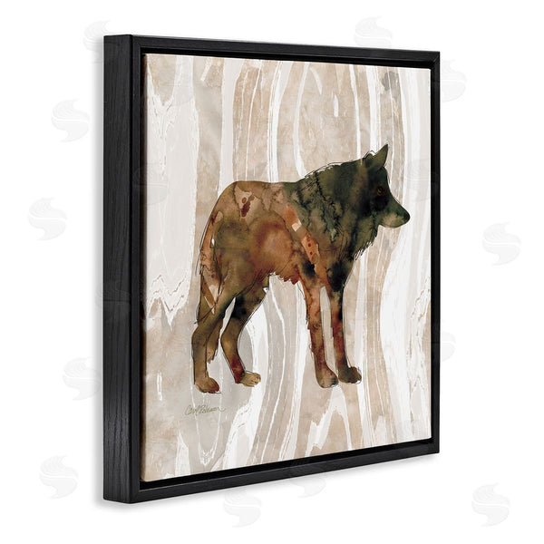 Stupell Industries Carol Robinson | Woodland Wolf Watercolor Silhouette Rustic Grain Pattern Wall Art