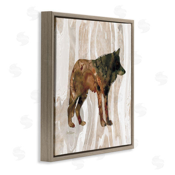 Stupell Industries Carol Robinson | Woodland Wolf Watercolor Silhouette Rustic Grain Pattern Wall Art