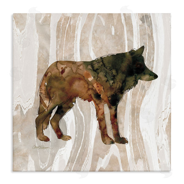 stupell industries Carol Robinson | Woodland Wolf Watercolor Silhouette Rustic Grain Pattern Wall Art