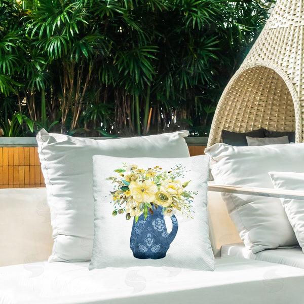 Stupell Industries Carol Robinson | Yellow & Blue Flower Vase Printed Throw Pillow