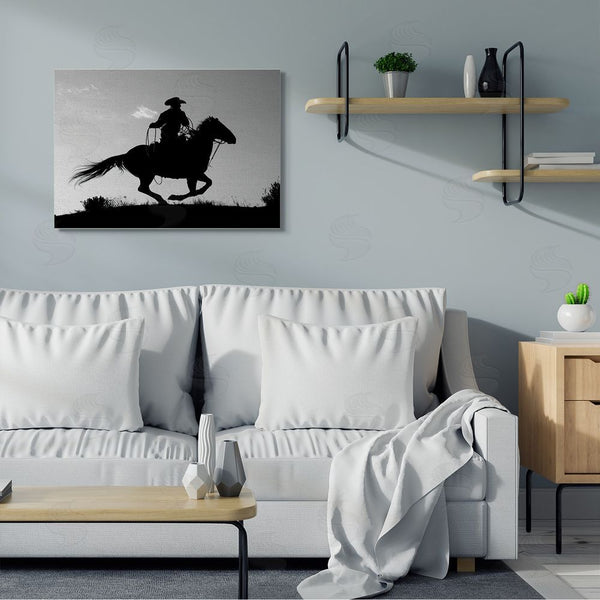 Stupell Industries Carol Walker | Southwestern Cowboy Silhouette Black White Horse Wall Art