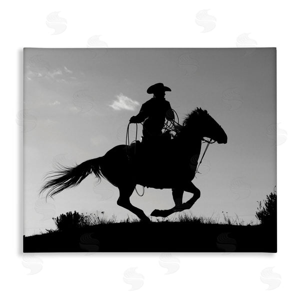 stupell industries Carol Walker | Southwestern Cowboy Silhouette Black White Horse Wall Art