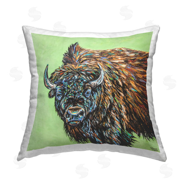 stupell industries Carolee Vitaletti | Abstract Bison on Green Printed Throw Pillow