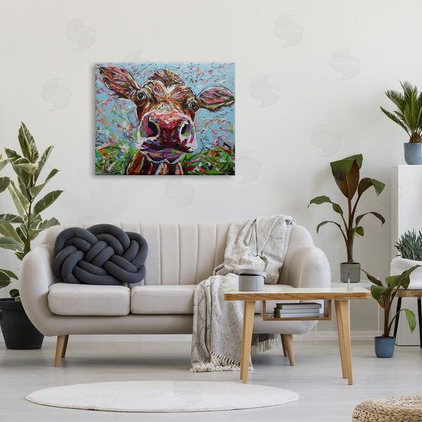 Stupell Industries Carolee Vitaletti | Bold Cattle Cow Kaleidoscopic Layered Farm Painting Wall Art