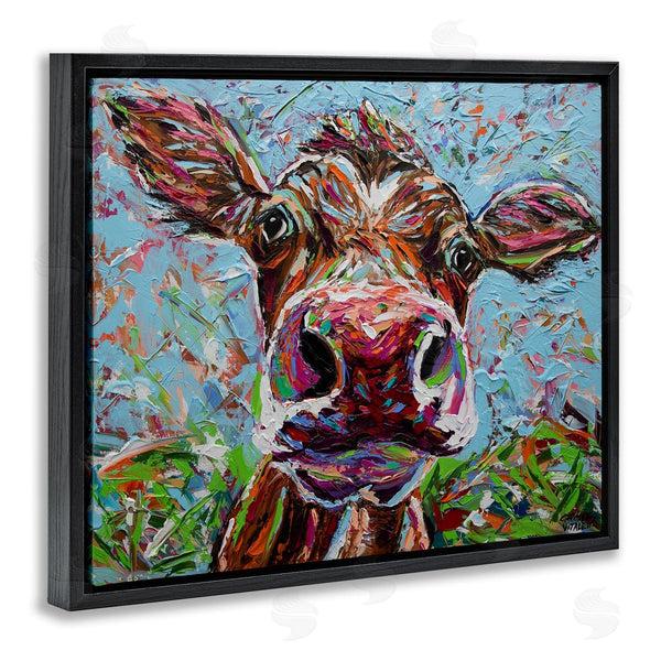 Stupell Industries Carolee Vitaletti | Bold Cattle Cow Kaleidoscopic Layered Farm Painting Wall Art