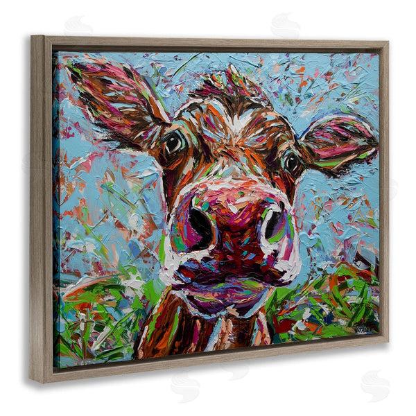 Stupell Industries Carolee Vitaletti | Bold Cattle Cow Kaleidoscopic Layered Farm Painting Wall Art