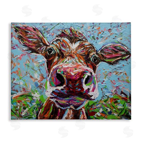 stupell industries Carolee Vitaletti | Bold Cattle Cow Kaleidoscopic Layered Farm Painting Wall Art